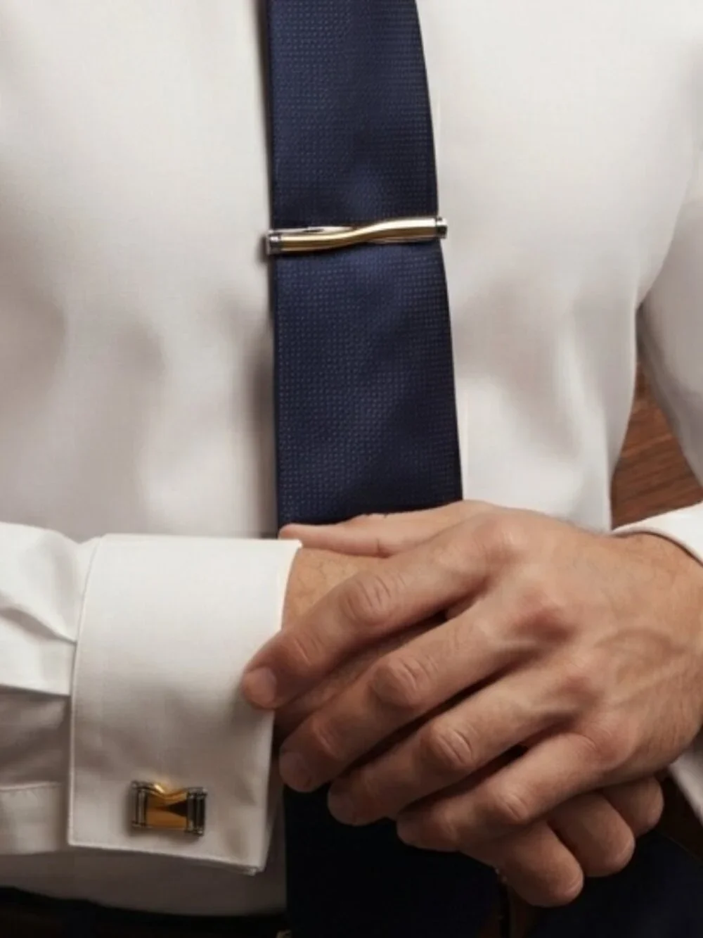 Vintage Two-Tone Gold and Silver-Plated 3-Piece Tie Clip & Cufflinks Set